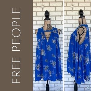 Free People Blue Floral Keyhole Sleeveless Top